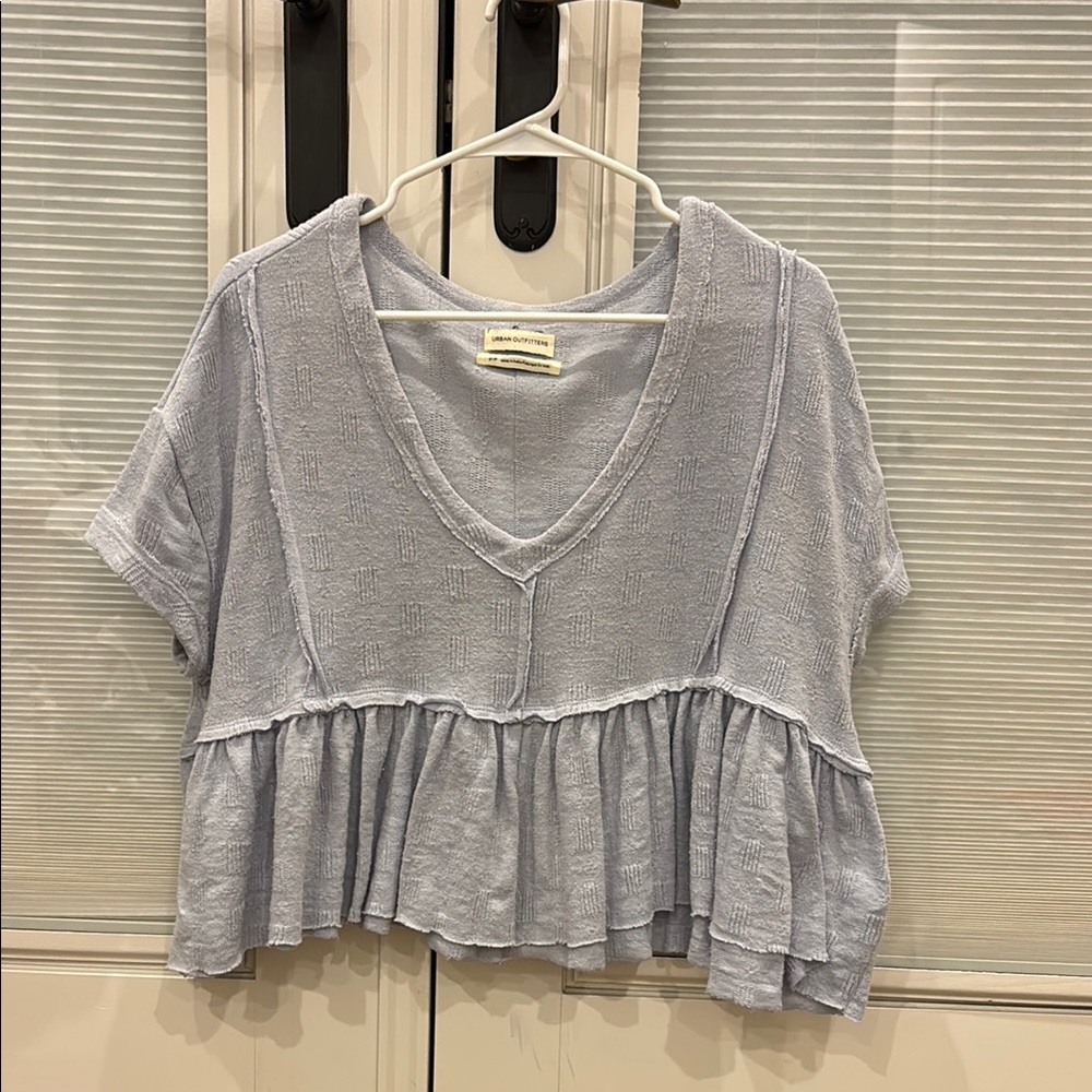 Urban Outfitters Gray Flutter Sleeve Crop Blouse